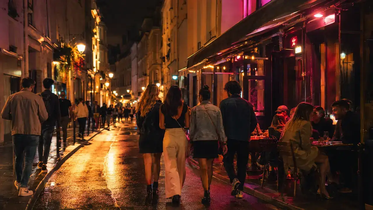 International travellers enjoying Paris nightlife together